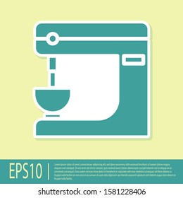 Green Electric mixer icon isolated on yellow background. Kitchen blender.  Vector Illustration