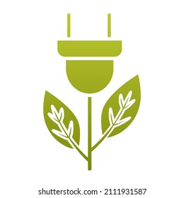 Green electric plug. Eco energy. Leaf shape with plug. Renewable and clean energy. Eco friendly charging symbol