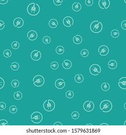 Green Electric plug icon isolated seamless pattern on green background. Concept of connection and disconnection of the electricity.  Vector Illustration