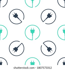 Green Electric plug icon isolated seamless pattern on white background. Concept of connection and disconnection of the electricity. Vector.