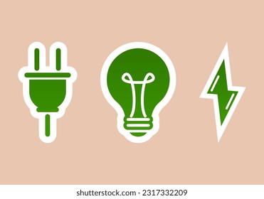 Conector eléctrico verde con foco de energía de la bombilla de luz perno de energía eco icono de diseño vectorial plano