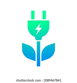 Green electric plug, Plant and leaf shape, Renewable power and clean energy, Eco friendly charging symbol, Vector illustration