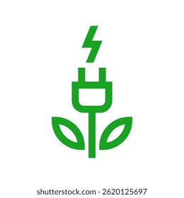 Green electric plug, Plant and leaf shape, Renewable power and clean energy, Eco friendly charging symbol, Vector illustration