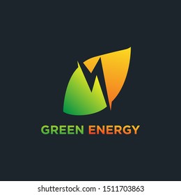 diseño vectorial del logotipo de la hoja de energía eléctrica verde.Planta, naturaleza y ecología