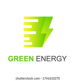 Green electric power vector logo design element with Natural shape. Eco energy and bio thunder electricity symbol concept. Lightning bolt sign. Flash vector emblem template. Power fast speed