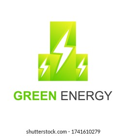 Green electric power vector logo design element with Natural shape. Eco energy and bio thunder electricity symbol concept. Lightning bolt sign. Flash vector emblem template. Power fast speed