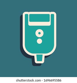 Green Electric razor blade for men icon isolated on green background. Electric shaver. Long shadow style. Vector Illustration