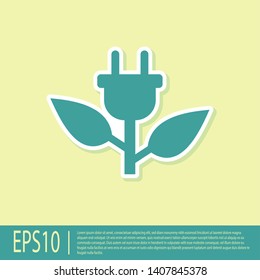 Green Electric saving plug in leaf icon isolated on yellow background. Save energy electricity icon. Environmental protection icon. Bio energy. Vector Illustration