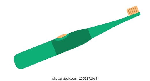 Green electric toothbrush. Isolated vector illustration in clip art style