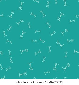 Green Electric tower used to support an overhead power line icon isolated seamless pattern on green background. High voltage power pole line.  Vector Illustration