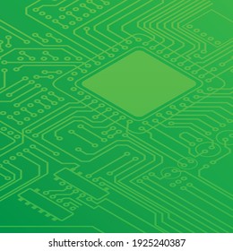 Green electrical circuit bourd background with lines and micro cpu