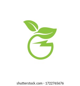 Green electrical energy logo, power green leaf green energy  Vector Illustration electrical circle with green leaf energy logo Energy Collection Leaf. Lighting bolt power logo