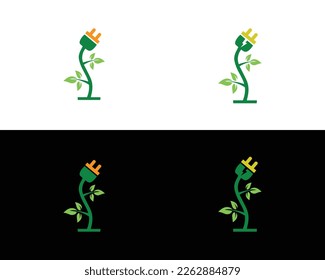 Green Electrical Logo Design Eco Nature Tree Symbol Vector Concept Template.