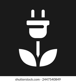 Green electricity dark mode glyph ui icon. Eco friendly energy generation. User interface design. White silhouette symbol on black space. Solid pictogram for web, mobile. Vector isolated illustration