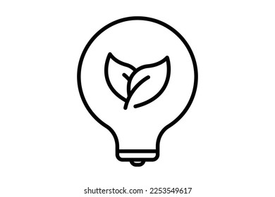 Green electricity icon illustration. Light bulb icon with leaf. icon related to ecology, renewable energy. Line icon style. Simple vector design editable