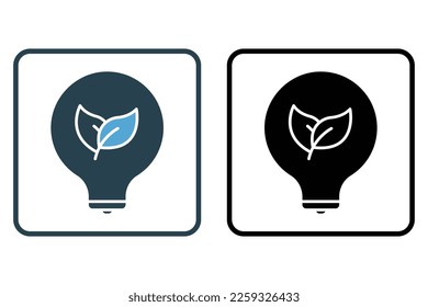 Green electricity icon illustration. Light bulb icon with leaf. icon related to ecology, renewable energy. Solid icon style. Simple vector design editable