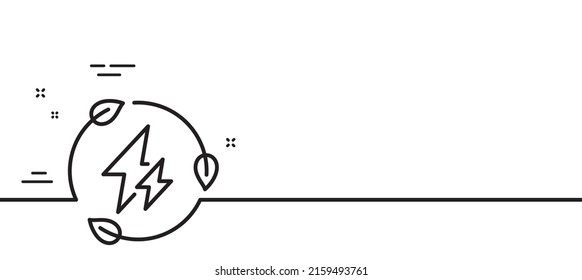 Green electricity line icon. Leaf energy power sign. Lightning bolt symbol. Minimal line illustration background. Green electricity line icon pattern banner. White web template concept. Vector