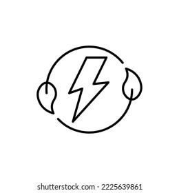 Green electricity line icon. Leaf energy power sign. Lightning bolt symbol. Minimal line illustration background. Green electricity line icon pattern banner. White web template concept. Vector