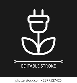 Green electricity pixel perfect white linear ui icon for dark theme. Eco friendly energy. Vector line pictogram. Isolated user interface symbol for night mode. Editable stroke. Arial font used