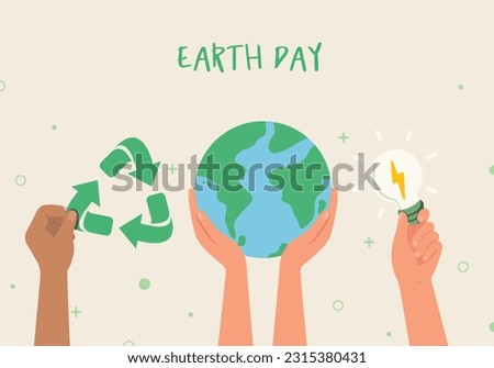 Green electricity and power save concept, use energy saving light bulb, Green day and saving earth concept.