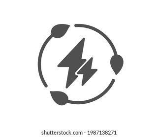 Green electricity simple icon. Leaf energy power sign. Lightning bolt symbol. Classic flat style. Quality design element. Simple green electricity icon. Vector