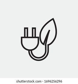 Green Electricity Vector Icon Ecology Renewable Power Non Polution Icon Leaf With Plug