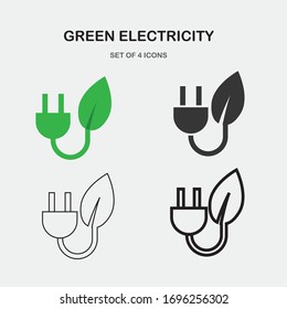 Green Electricity Vector Icon Ecology Renewable Power Non Polution Icon Leaf With Plug