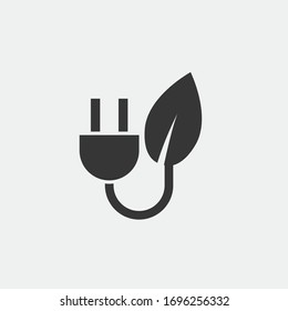 Green Electricity Vector Icon Ecology Renewable Power Non Polution Icon Leaf With Plug