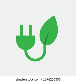 Green Electricity Vector Icon Ecology Renewable Power Non Polution Icon Leaf With Plug