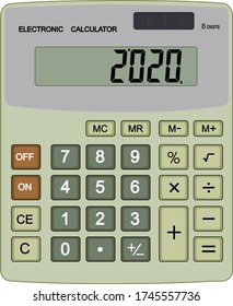 Green electronic calculator with four black digits for eight-digits calculations