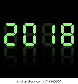 Green electronic digital numbers 2018. isolated on black background. Vector illustration. Eps 10.