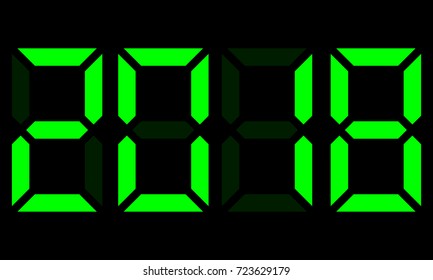 Green electronic digits 2018. Digital numbers. Vector illustration
