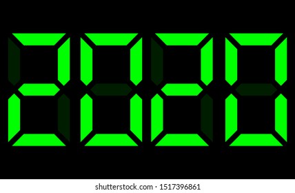 Green electronic digits 2020. Vector illustration