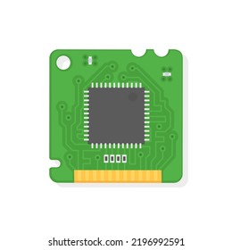 Green Electronic Microcircuit. The microprocessor and computer chip icon. Computer component central processing unit CPU. Vector illustration, flat style.	
