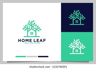 green elegant home leaf logo design