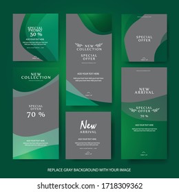 historias de plantillas de diseño verde y elegante y plantilla de posventa de fuentes Premium Vector