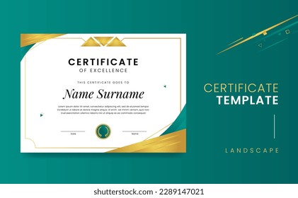 Green Elegant Premium Certificate of Excellence Vector Landsacpe Business