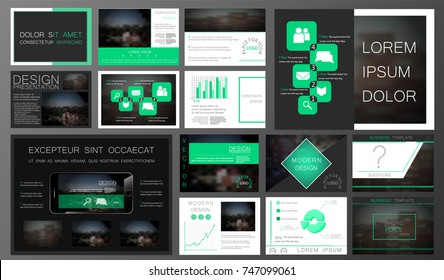 Green elements for infographics on a white and grey background. Presentation templates. Easy to use in presentation, flyer, banner or web. Vector illustration. EPS 10.
