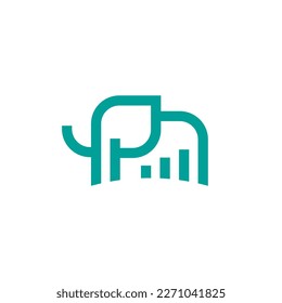 Green Elephant Animal with Increasing Chart Bars Signal Finance Profit Logo Design Vector