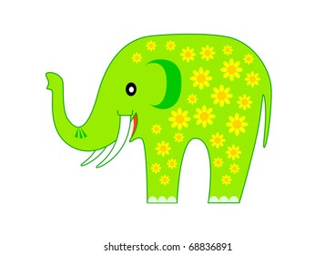 Green elephant with flowers