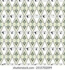 Green Elephant Geometric Seamless Pattern - Vector Illustrator file - Digital Images to Download and Print. Printable Wallpaper, Backgrounds, Rugs, Card and many projects.