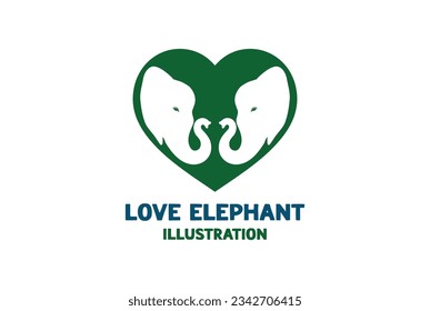 Green Elephant Heart Love Silhouette Icon Illustration