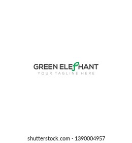 Green Elephant Logo Design with initial P like Elephant - Letter P with Elephant and Leaf