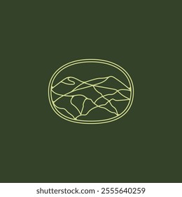 Green Elevate Mountain Hills Enclosed in Oval Device Line Art, Wellness Sauna Luxury Logo Design Vector