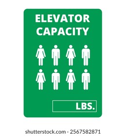 Green elevator capacity banner with drawing of eight people and space for amount of weight in pounds