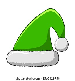 green elf cap with white pom-pom. christmas vector isolated on white  for holiday illustration