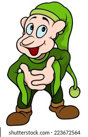 Green Elf - Colored Cartoon Illustration, Vector