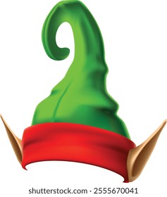 Green elf hat featuring a vibrant red band and whimsical pointy ears, capturing the enchanting spirit of christmas, serves as a joyful symbol of holiday celebrations and festivities