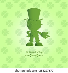 green elf in saint patrickÃ?Â´s day over clover pattern