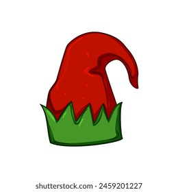 green elf santa hat cartoon. winter merry, jolly gift, celebration joy green elf santa hat sign. isolated symbol vector illustration